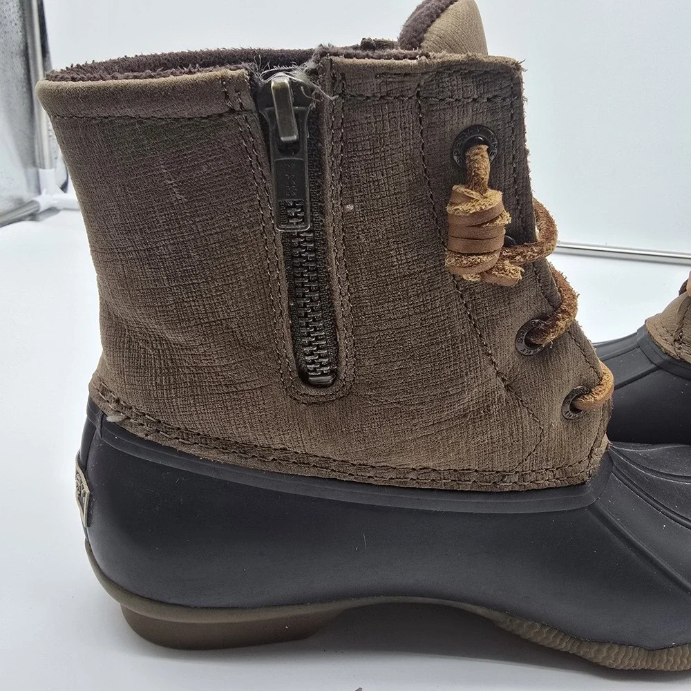 Sperry Top Sider Women 7.5 Saltwater Core Boots Brown/Olive‎ Waterproof 99729